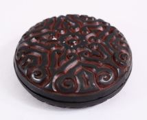 A 19TH CENTURY CHINESE BLACK CINNABAR LACQUER BOX & COVER, 7CM
