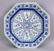 A JAPANESE MEIJI PERIOD BLUE & WHITE OCTAGONAL PORCELAIN DISH, the dish decorated with flora and