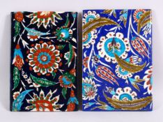 TWO IZNIK POTTERY TILES, each decorated with floral motif decoration, 23.5cm x 16cm & 24cm x 16.5cm