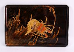 A FINE JAPANESE MEIJI PERIOD SILVER MOUNTED CRAYFISH GOLD LACQUER TRAY - with decoration of crayfish