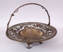 A 19TH CENTURY POSS EGYPTIAN WHITE METAL OPEN WORK CASKET, with a folding handle, and openwork