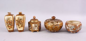 A MIXED LOT OF JAPANESE MEIJI PERIOD SATSUMA ITEMS, consisting of a pair of vases, one af, 12cm