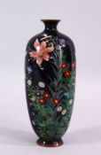 A JAPANESE MEIJI PERIOD SILVER WIRE CLOISIONNE VASE, decorated with a native display of flora,