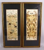 TWO FINE 18TH CENTURY CHINESE EMBROIDERED SILK FRAMED TEXTILES, one embroidered to depict grazing