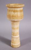 A 19TH / 20TH CENTURY EGYPTIAN ALABASTER VASE / CHALLIS, 25cm high .