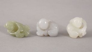 THREE 19TH / 20TH CENTURY CHINESE CARVED WHITE / CELADON JADE FIGURES - BOYS, the carving