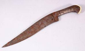 A 19TH CENTURY ISLAMIC INDIAN DAGGER, with a bone topped handle, 43cm