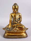 A GOOD 19TH CENTURY SINO TIBETAN BRONZE SEATED BUDDHA, in a seated meditation position with his legs