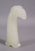 A 19TH / 20TH CENTURY CARVED WHITE / CELADON JADE MUGHAL DAGGER HANDLE - carved in the form of a