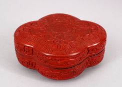 A 20TH CENTURY CHINESE CARVED CINNABAR LACQUER BOX & COVER, carved to depict formal rosette and
