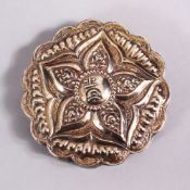 A 19TH CENTURY TURKISH SILVER EMBOSSED MIRROR, with floral motif decoration and embossed DH, and