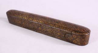 A 19TH CENTURY PERSIAN QAJAR SILVER INLAID STEEL PEN BOX QALAMDAN, with inlaid floral decoration,