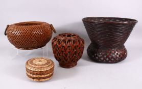 A COLLECTION OF FOUR JAPANESE MEIJI PERIOD IKEBANA BASKETS, each of varying form and size, one