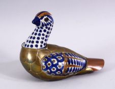 A GOOD ISLAMIC PORCELAIN AND METAL BOUND FIGURE OF A BIRD