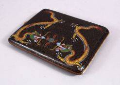 A 19TH / 20TH CENTURY CHINESE DRAGON CLOSIONNE CIGARETTE CASE, decorated with two lions chasing