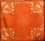 A TURKISH OTTOMAN EMBROIDERED ORANGE GROUND TEXTILE, embroidered with displays of flora,