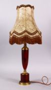 A GOOD CHERRY AMBER / BAKELITE LAMP & SHADE, with electrical fittings ( not tested ) 50cm high