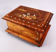 AN ISLAMIC INDIAN INLAID IVORY & TIMBER LARGE WOODEN BOX, inlaid with romantic figures in a