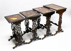 A SET OF FOUR CHINESE 20TH CENTURY INLAID NEST OF TABLES, the tops inlaid with bone and abalone