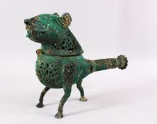 AN ISLAMIC STYLE BRONZE OPENWORK INCENSE BURNER IN THE FORM OF A LION 40Ccm