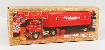 ERTL COLLECTABLES 1954 GMC BUDWEISER TRUCK AND TRAILER COIN BANK MODEL. RRP: £75.