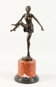 AFTER D. ALONZO A BRONZE DANCER. 13ins high, on a circular marble base.