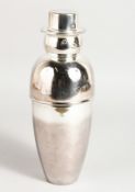 A SILVER PLATED SNOWMAN COCKTAIL SHAKER. 10ins high.