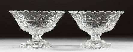 A GOOD PAIR OF CUT GLASS SWEETMEAT DISHES on triangular bases.