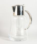 A GOOD LARGE LEMONADE JUG with plated handle and lid. 11ins high.