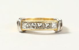 AN 18CT YELLOW GOLD FIVE STONE PRINCESS CUT DIAMOND RING of 75 points approx.