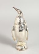 A SILVER PLATED PENGUIN SUGAR SIFTER. 6.5ins high.