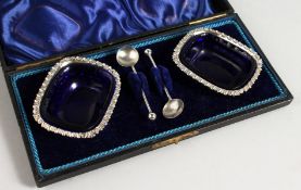 A CASED PAIR OF SALT CELLARS AND SPOONS. Birmingham 1901.