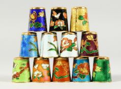 TWELVE CLOISONNE ENAMEL THIMBLES.