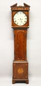 A 19TH CENTURY OAK EIGHT-DAY LONGCASE CLOCK, with circular cream painted dial, signed BROWNSWORD,