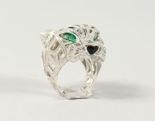 A SILVER PANTHER RING in the Cartier style.