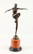 AFTER J. PHILIPP A BRONZE DANCER. 16ins high, on a circular marble base.