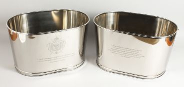 A LARGE PAIR OF BOLLINGER WINE COOLERS. 16ins long.