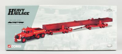 A CORGI HEAVY HAULAGE 1.50 SCALE SCAMMELL CONTRACTOR, TWO DYSON TRAILERS AND CRANE GIRDER LOAD. RRP: