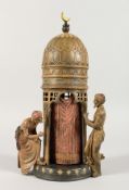 A VIENNA COLD CAST PAINTED ARAB TOWER, opening to reveal a nude. 12ins high.