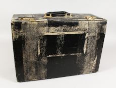 A MODERN BLACK LEATHERETTE BRIEFCASE with fitted interior. NOTE: This case was previously owned by