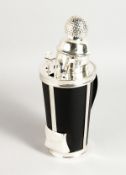 A SILVER PLATED GOLF BAG COCKTAIL SHAKER.