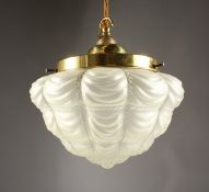 A FROSTED GLASS HANGING LIGHT FITTING.