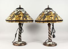 A GOOD PAIR OF DRAGONFLY LAMPS in the Tiffany style.