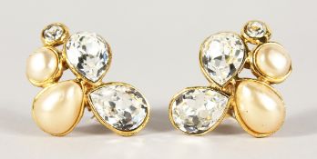 A GOOD PAIR OF CHANEL PEARL AND BRILLIANT SET EARRINGS, in a Chanel box.