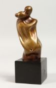 AYUSO (CIRCA. 1920) A MODERNISTIC BRONZE GROUP OF NUDE LOVERS. 5.5ins high, on a marble stand.