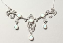 A SILVER VICTORIAN STYLE GILSON OPAL NECKLACE.