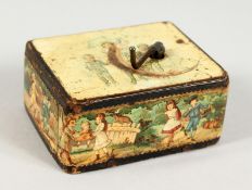 A SMALL VICTORIAN TURN HANDLE MUSICAL BOX. 2.5ins x 2ins x 1.25ins.