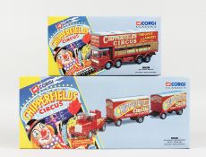 TWO CORGI CHIPPERFIELDS CIRCUS MODELS, Scammell Highwayman and Two Trailers and AEC Pole Truck, both