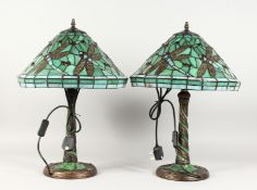 A GOOD PAIR OF DRAGONFLY LAMPS in the Tiffany style.
