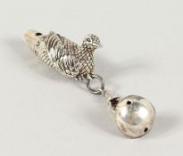A CAST SILVER DUCK WHISTLE.